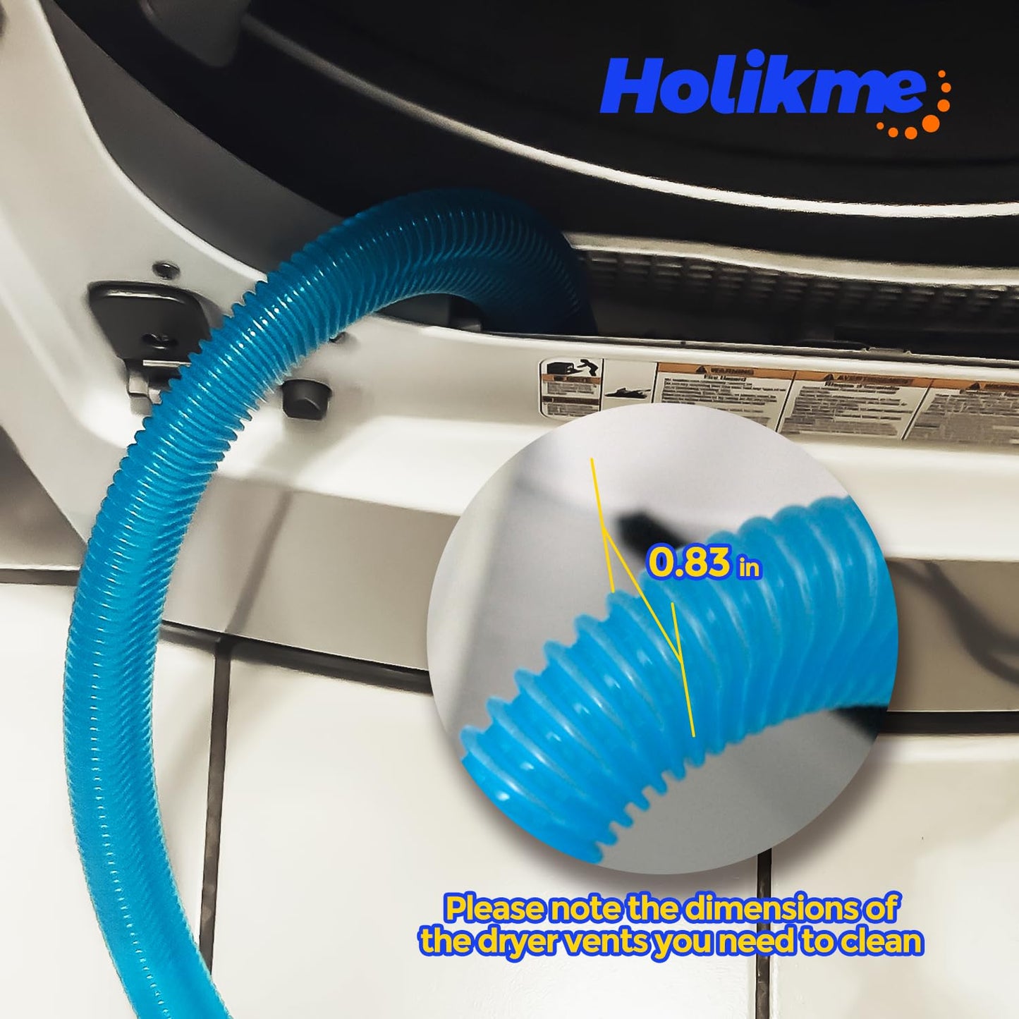 Holikme 2 Pieces Dryer Vent Cleaner Kit, Dryer Lint Vacuum Attachment and Flexible Dryer Lint Brush, Lint Remover, Dryer Vent Vacuum Hose Replacement Parts, Blue