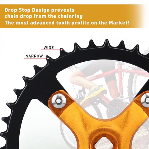 WEEROCK Mountain Bike Crankset Aluminium Alloy 1 Piece/Single 42T Charing Crank Set with 170mm Arm 104 BCD, Compatible with Single Speed Bicycle and 6/7/8/9/10/11 Speeds MTB Bike, Golden