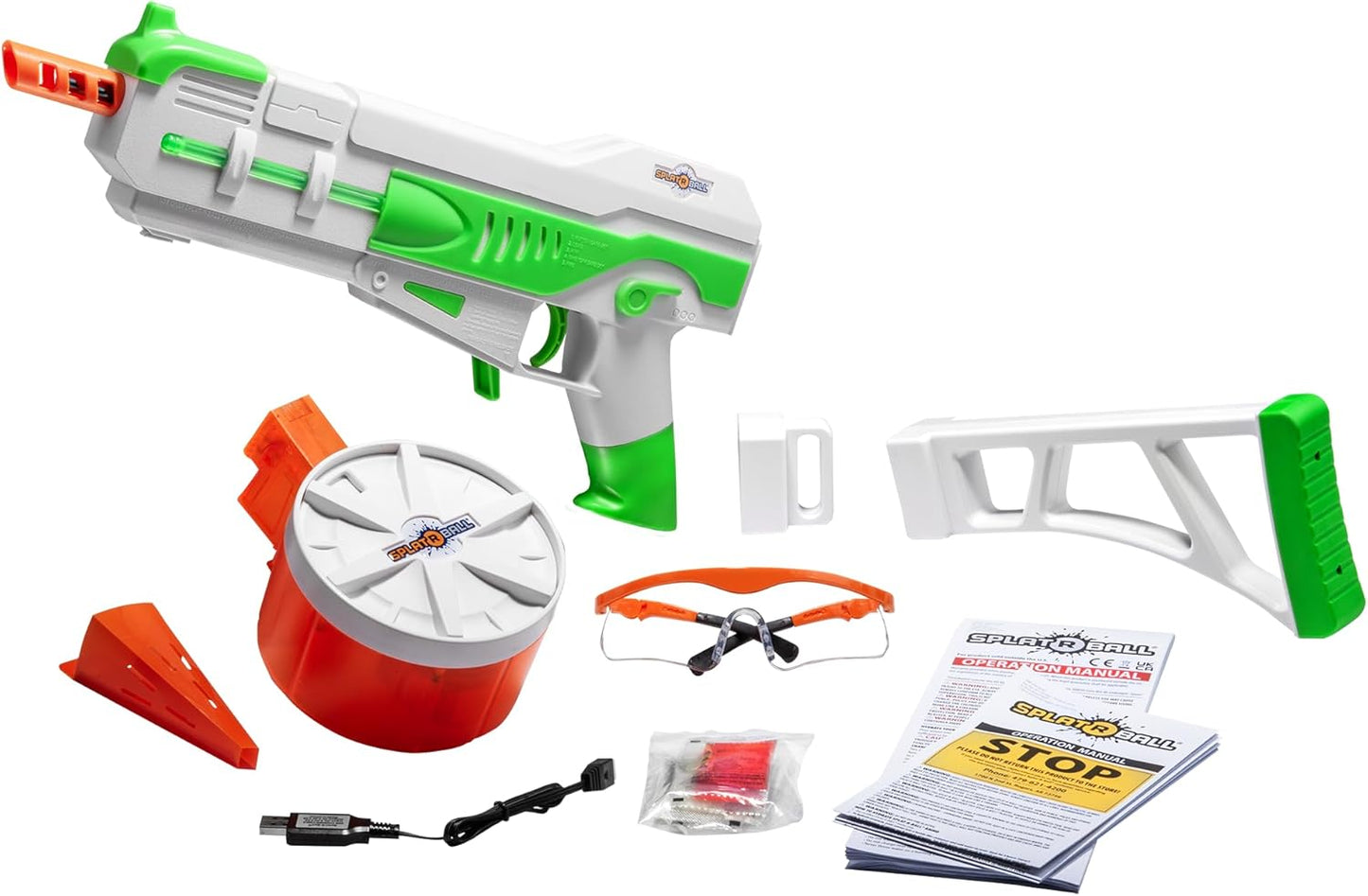 SplatRBall SRB1200 Water Gel Ball Blaster Kit - Glow-in-the-Dark, LED Lights, 225 FPS, 1200-Round Drum - Green/White