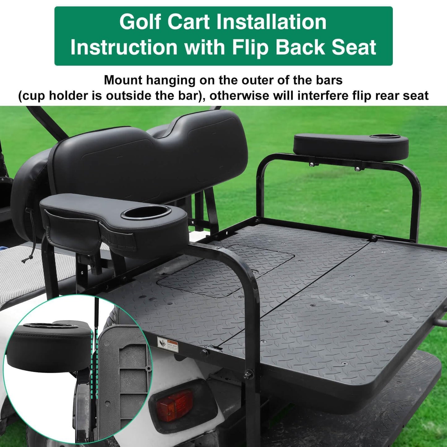 LEAPGOMAX No Drilling Golf Cart Armrest with Cup Holder Phone Bag Golf Tree Holder for Rear Seat, Triangle Support Frame Fits 1" Side Square Tube EZGO Club Car DS Precedent Yamaha Golf Carts Arm Rest
