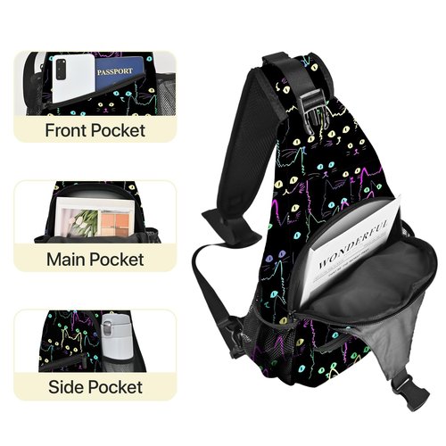 Yrebyou Colorful Cat Sling Bag Travel Crossbody Backpack Shoulder Daypack Hiking chest Pack for Women Lightweight Waterproof Adjustable Outdoor Workout