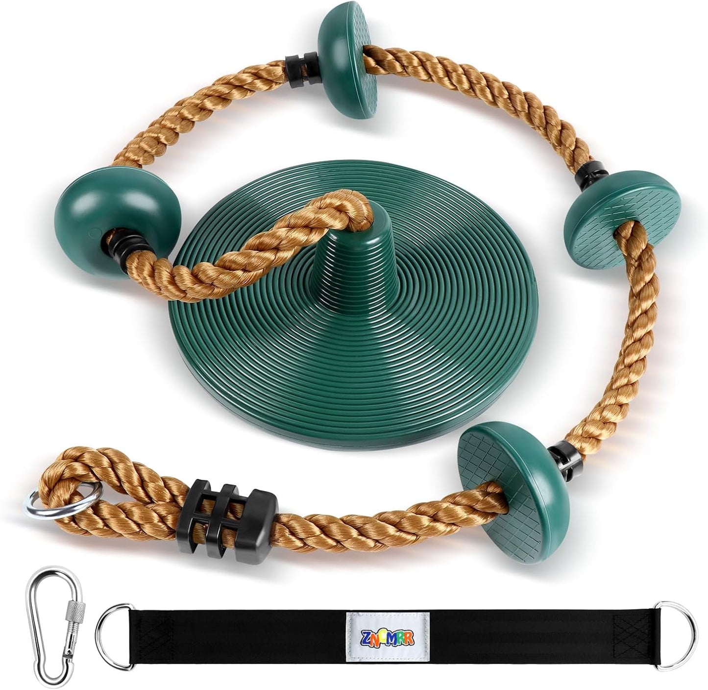 Skiennix Climbing Rope Set - Disc Swing Seat with Bonus Hanging Strap & Carabiner | Playground Fun for Kids