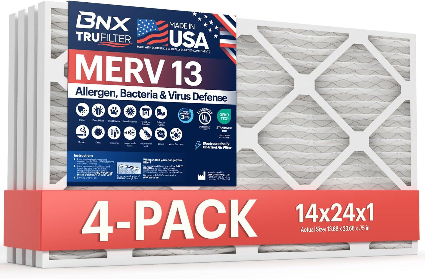 BNX TruFilter 12x12x1 MERV 8 Air Filters (6-Pack) - USA-Made Dust & Pet Defense for HVAC