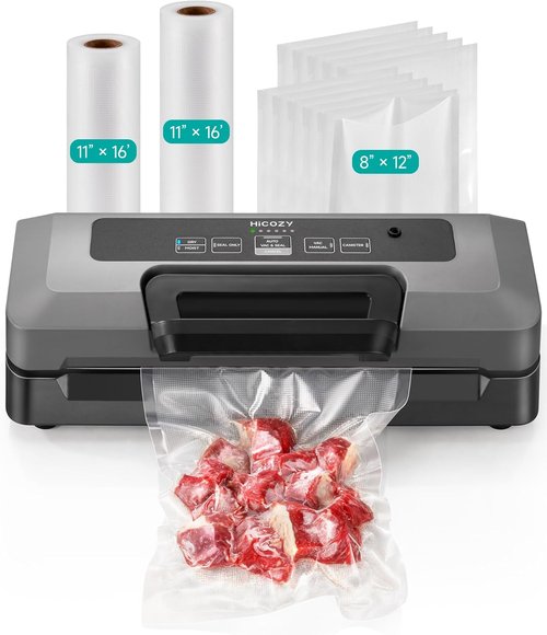 HiCOZY Vacuum Sealer - Powerful Heat Food Sealer with 7 Automatic Modes & Compact Design | Includes 10 Bags & Cutter