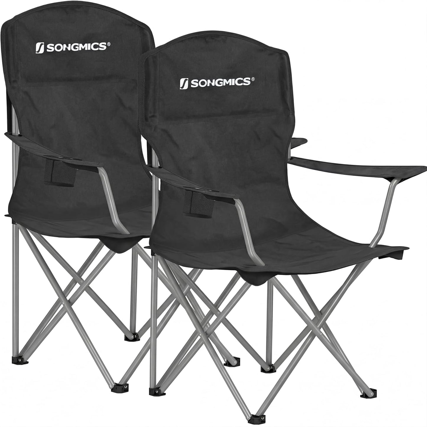 SONGMICS Folding Camping Chairs - Heavy Duty & Comfortable - Max Load 330 lb - Black, Set of 2