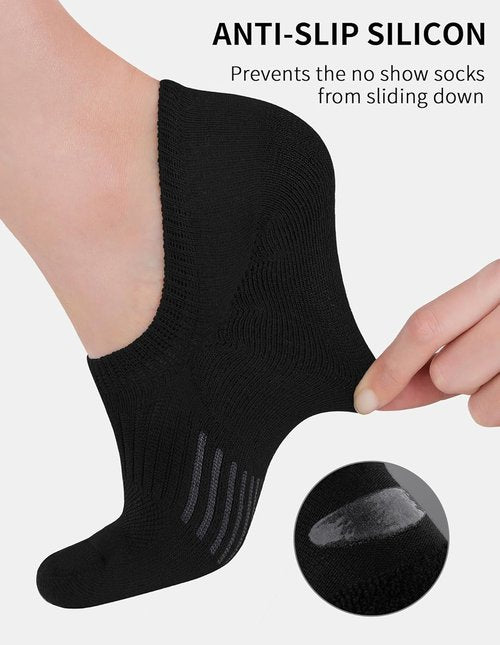 Airacker No Show Socks - Women's Athletic Cushioned Low Cut Running Ankle Socks | 6 Pairs