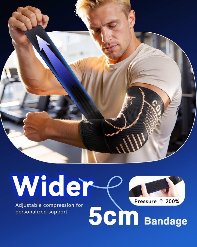 Copper-Infused Elbow Brace for Tendonitis and Tennis Elbow [Medical-Grade ＆ Stronger Support] Elbow Compression Sleeve with Adjustable Strap for Arthritis, Golfers, Bursitis, Elbow Pain Relief, Weightlifting, Fit for Men & Women