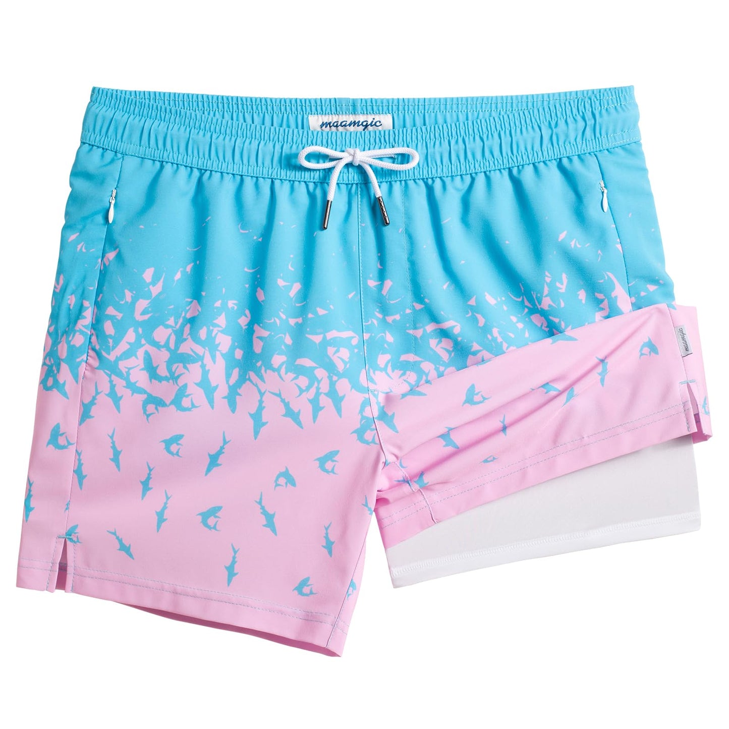 maamgic 5inch Mens Swim Trunks with Compression Liner 2-in-1 Swimming Shorts Stretch Quick Dry with Zipper Pockets