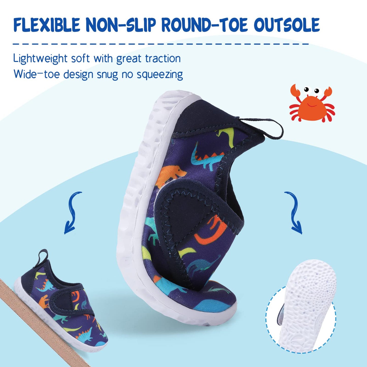 LeIsfIt Boys Girls Water Shoes Kids Aqua Socks Toddler Quick-Dry Swimming Shoes Non-Slip Summer Shoe for Beach Pool Surf, Blue Dinosaur, 10 Toddler