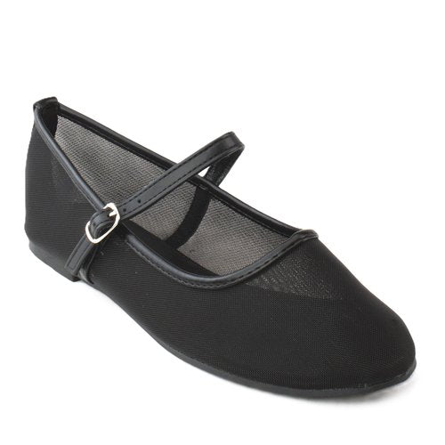 RF ROOM OF FASHION Women's Mary Jane Strap Mesh Ballet Flats Dressy Casual Comfortable Slip on Ballerina Shoes (Black-D1, Size 8.5)