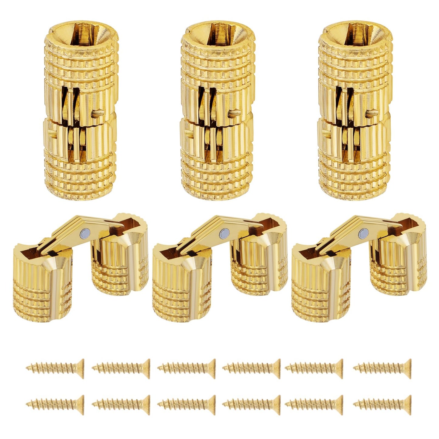 HOJLKLD 6Pcs 8 mm Hidden Brass Barrel Hinges, 180 Degree Opening Angle Concealed Furniture Hinges for DIY Jewelry Box Hand Craft (6, 8mm)