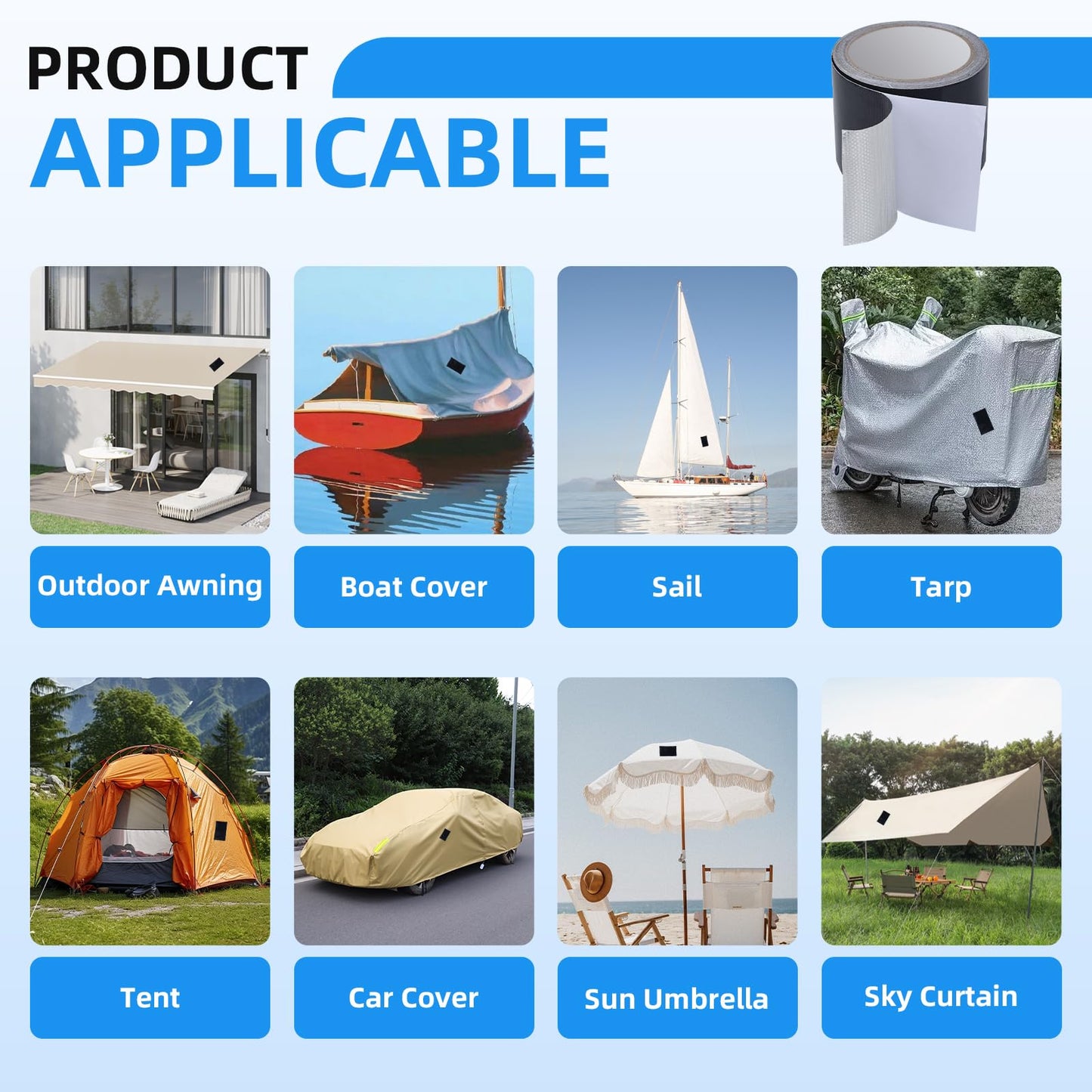 HIFILTURE Heavy Duty Repair Tape for Tarp, Waterproof RV Awning, Outdoor Tarp, Canvas, Boat Covers, Sail, Tear Repair Patch Kit (White)