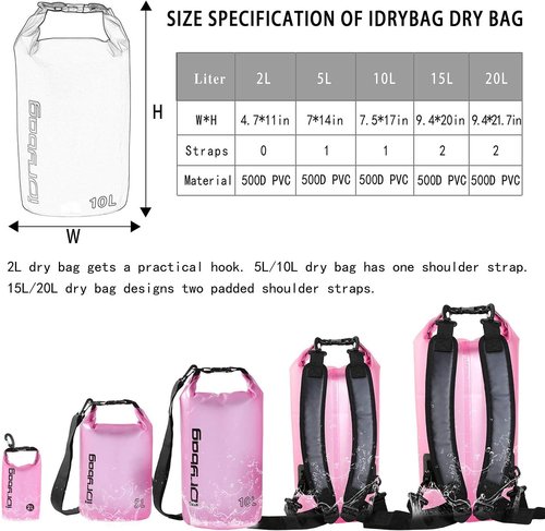 IDRYBAG Clear Waterproof Dry Bag - Versatile Sizes 2L/5L/10L/15L/20L for Kayaking and Outdoor Adventures