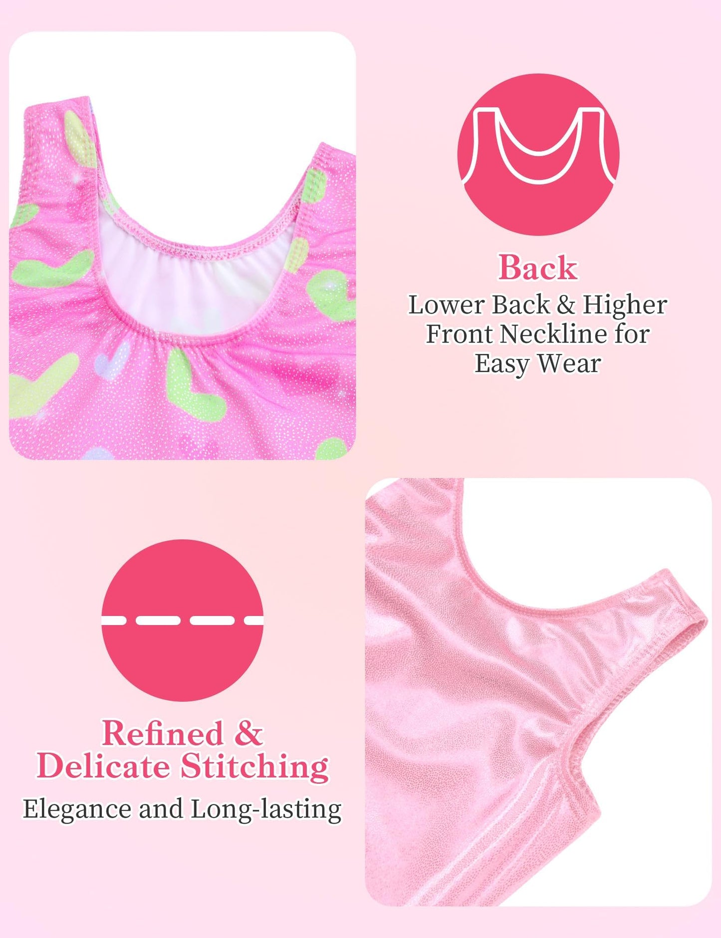 Tziharora Girls Leotards for Gymnastics Size 5-6 Years Old 2 Pack Shiny Pink Green Biketard Sleeveless Breathable Unitard