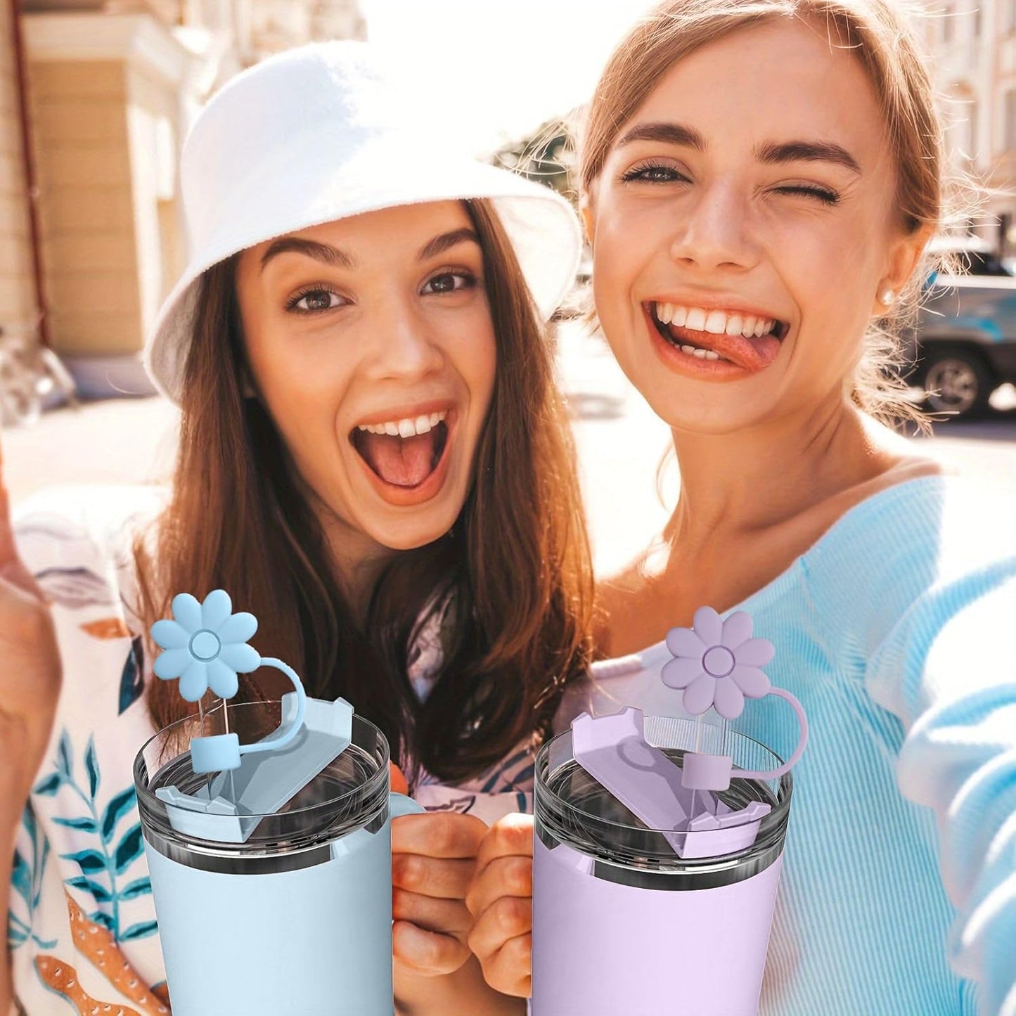 Skiennix Silicone Straw Covers - Reusable Dust-Proof Toppers for Stanley Cups | 6PCS in Black & Blue