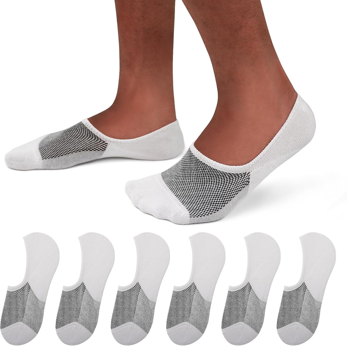 SIXDAYSOX No Show Socks for Men - Invisible Low Cut, Non-Slip Design | Size 5-11 & 10-13 (6/8 Pack)