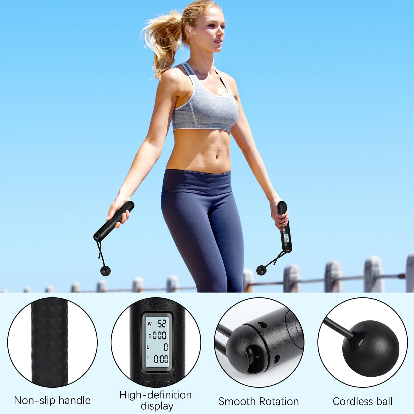 Skipping Rope with Counter, Cordless Jump Rope, Adjustable Digital Counting Jump Ropes, Gravity Ball Skipping, Weighted Jump Rope With Counter for Lose Weight, Burn Calories