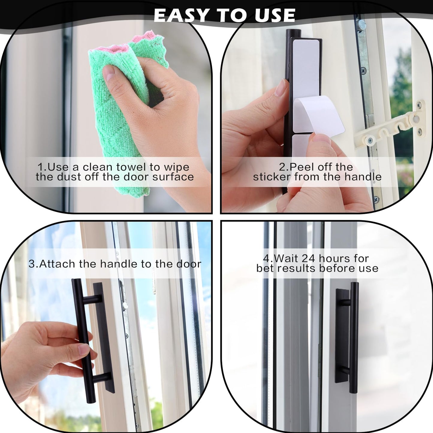 Piriuuo 8 Pack Adhesive Cabinet Handles Pulls, Self Stick Door Handles ABS Plastic Pulls Push Peel and Stick Pull Helper Drawer Pulls Wardrobe Handle Furniture Handles, Black