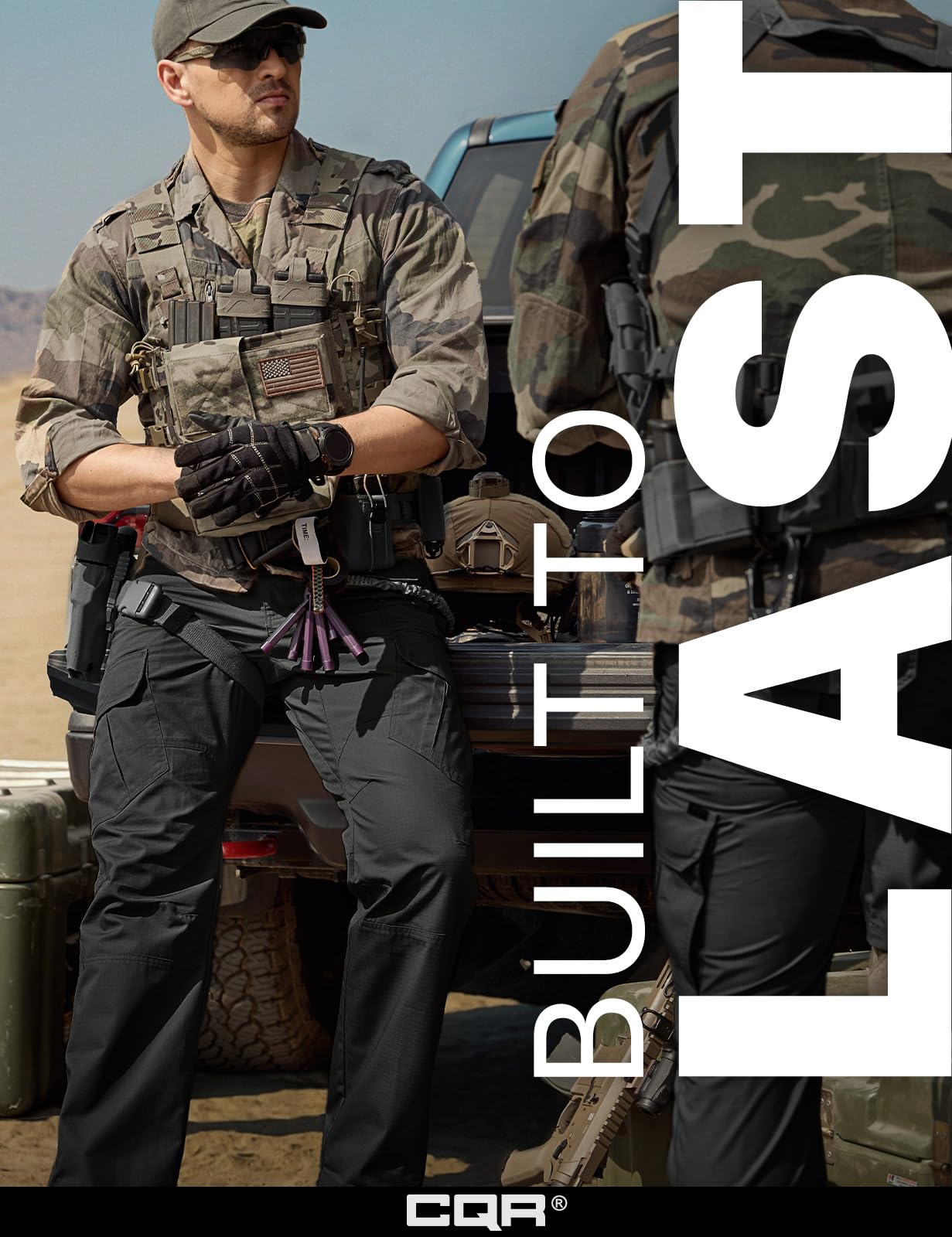 CQR Men's Tactical Pants, Water Resistant Ripstop Cargo Pants, Lightweight EDC Work Hiking Pants, Outdoor Apparel, Duratex Mag Pocket Black, 32W x 34L