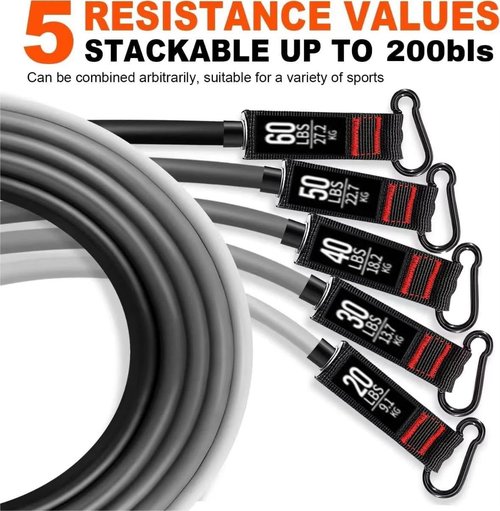 EZD Resistance Bands Set - 200 lbs Heavy Duty Exercise Bands with Handles, Door Anchor & Ankle Straps for Home Workouts