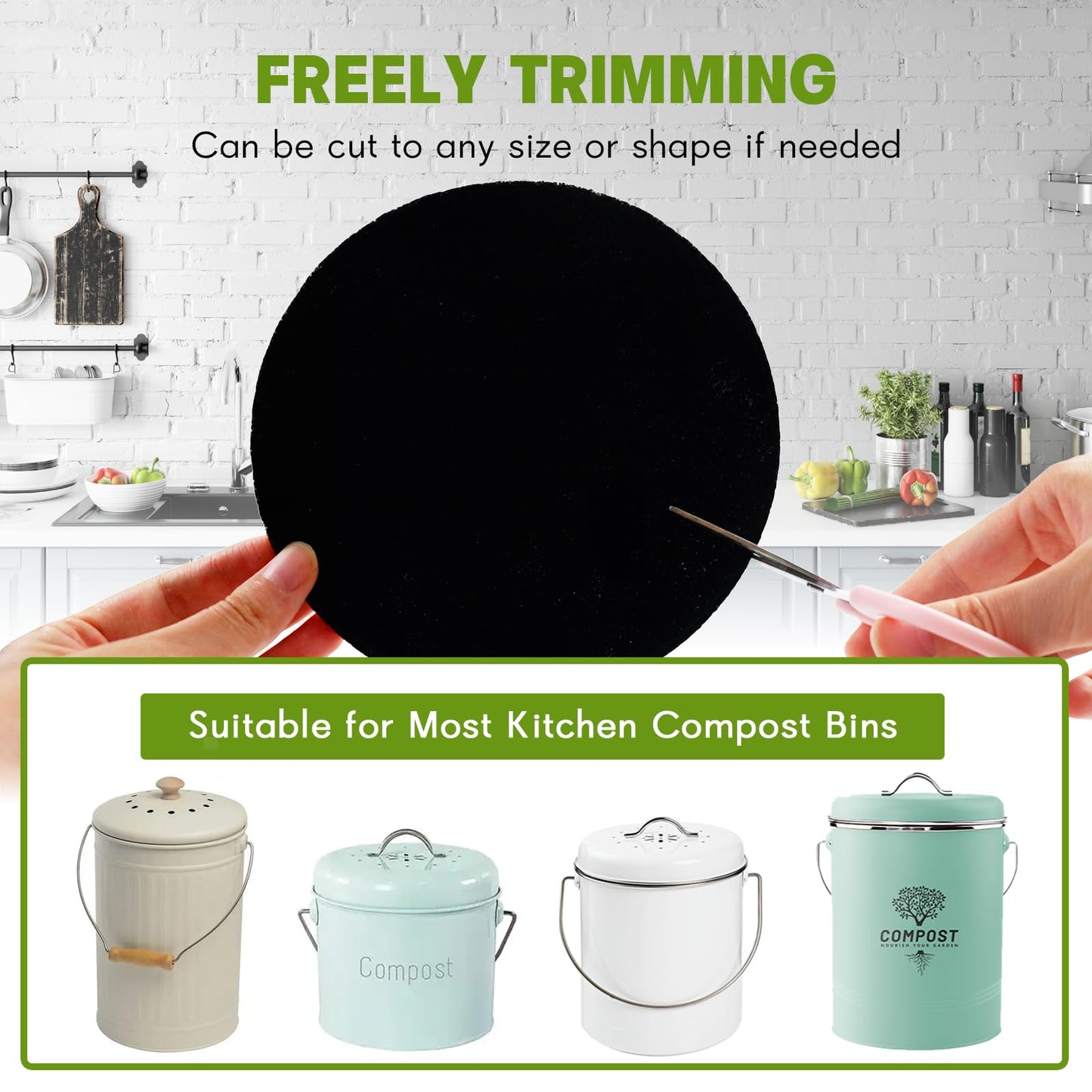 12 Pack - 6.7 Inch Round Compost Bin Charcoal Filters,Extra Thick Activated Carbon Charcoal Filters for Longer Lasting Odor Control, Fits Countertop and Home Bucket Kitchen Compost Bins (Refill)