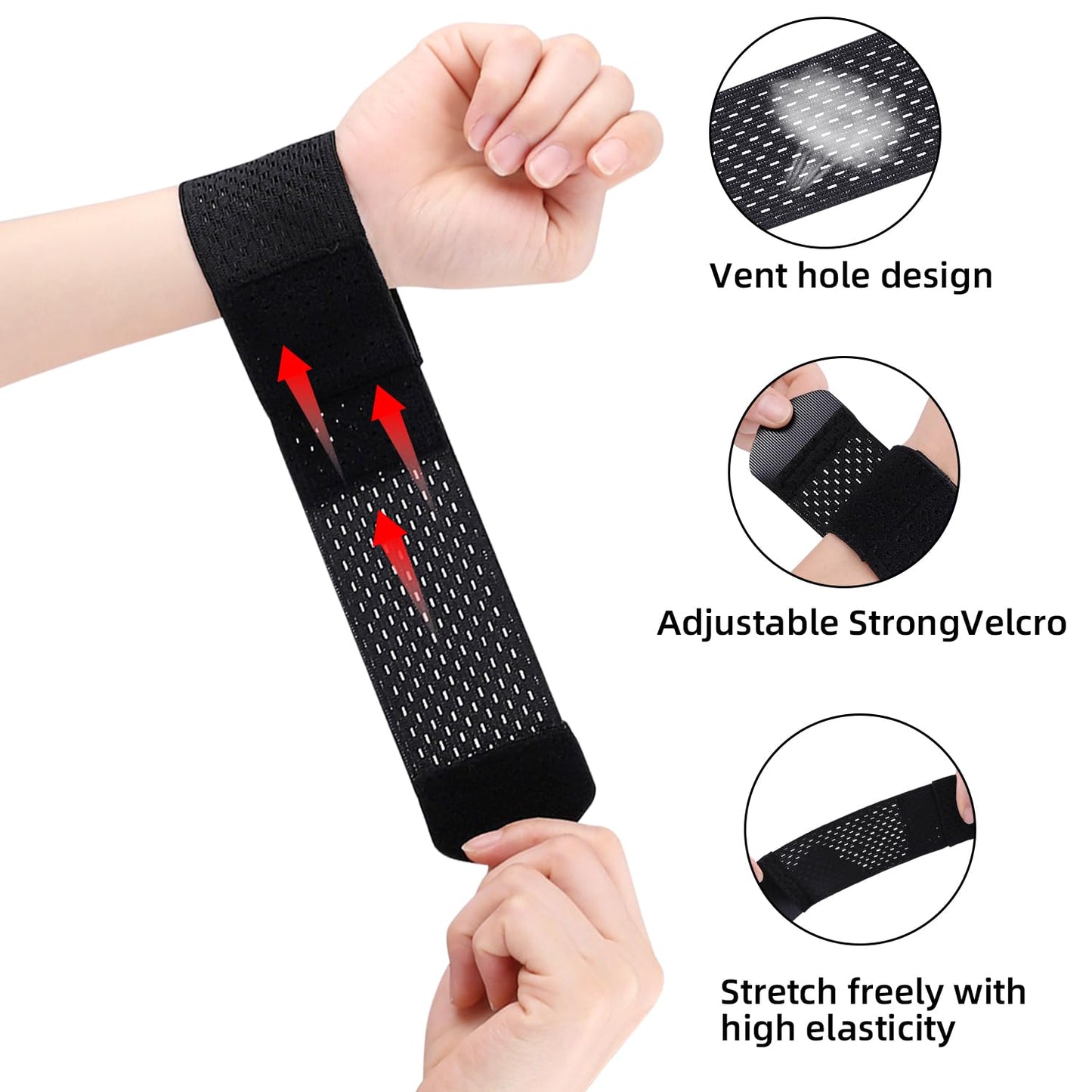 2 Pcs Carpal Tunnel Wrist Brace, Ultra Thin Compression Support Strap, Adjustable Wrist Strap, For Weightlifting, Tennis and Fitness, Suitable for Teenagers and Women (Black)