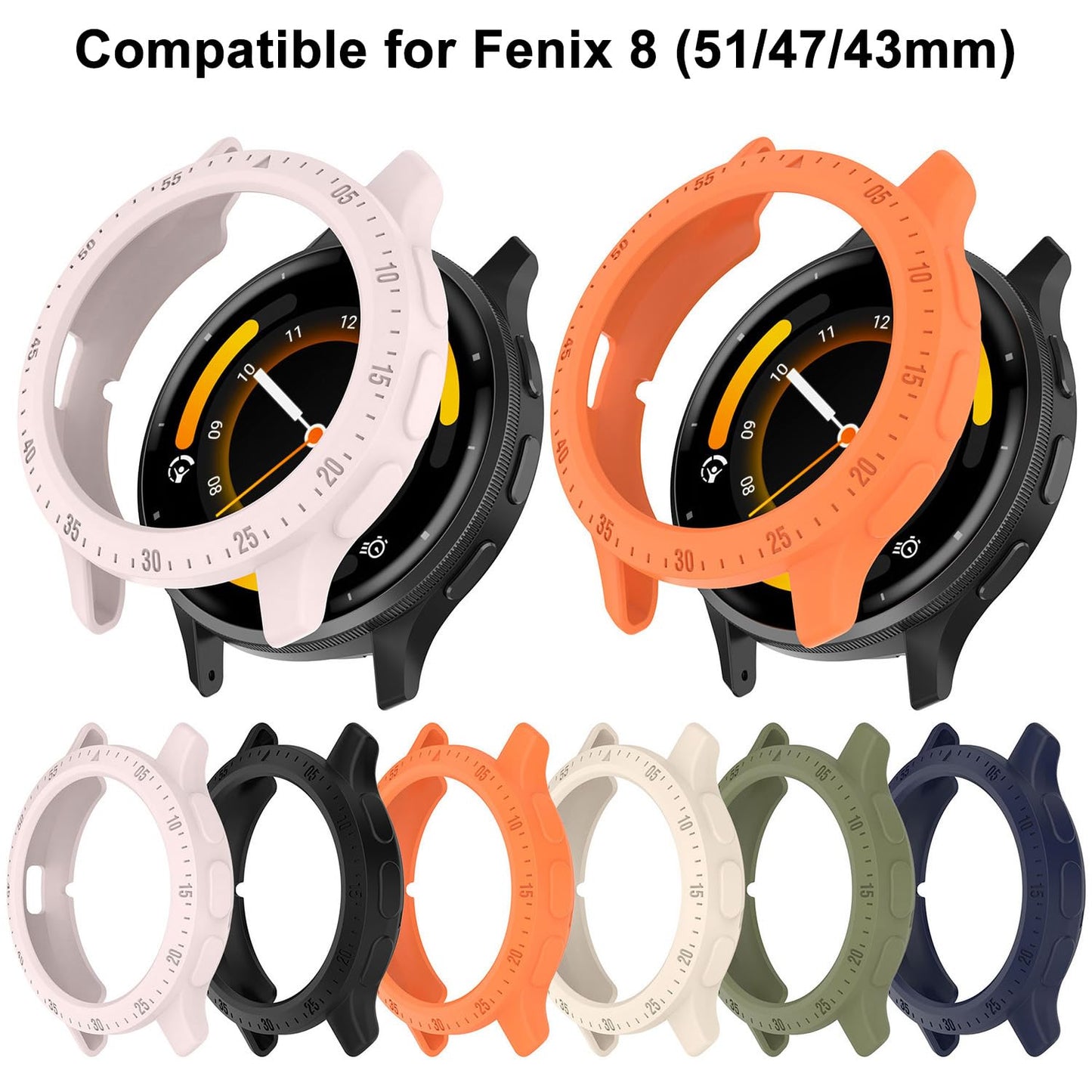 HXFRTYU 8 Pack Case Compatible for Garmin Fenix 8 AMOLED, Scratch-Resistance TPU Military Protection Rugged Cover Bumper for Garmin Fenix 8 47mm AMOLED Smartwatch Accessories
