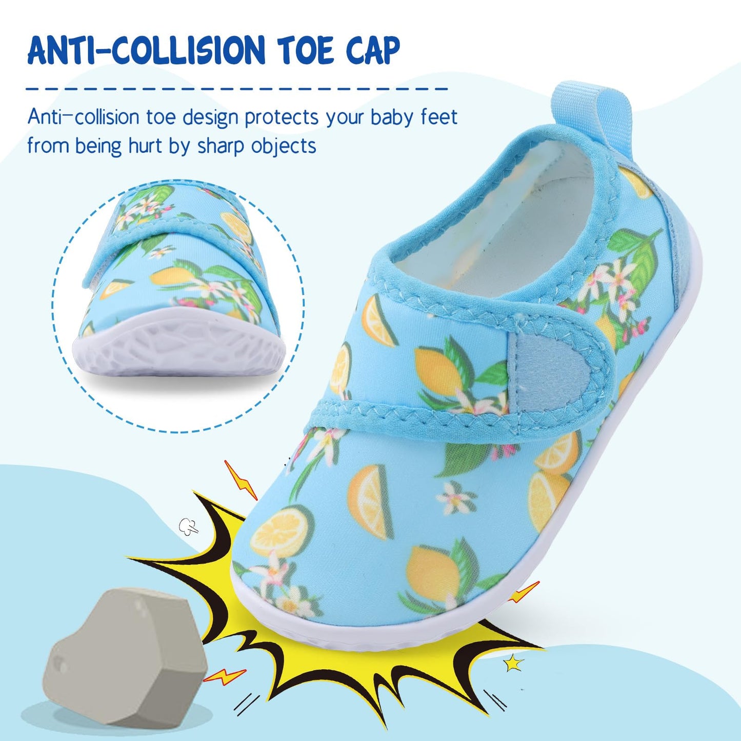 LeIsfIt Boys Girls Water Shoes Kids Aqua Socks Toddler Quick-Dry Swimming Shoes Non-Slip Summer Shoe for Beach Pool Surf, Blue Lemon, 9 Toddler