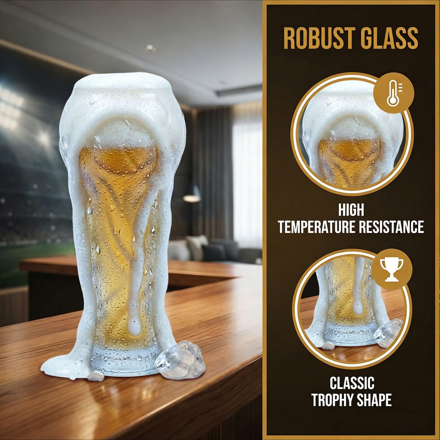 EXQUILEG Soccer Trophy Beer Glass - 16.9oz Durable Glass - Elegant Football Gift for Men, Dad, Father's Day, Birthday & Game Day - Perfect for Everyday Enjoyment (Clear)