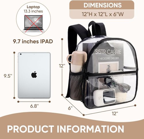 JOWURY Clear Stadium Backpack - Waterproof PVC, Reinforced Straps | 12x6x12, Ideal for Events
