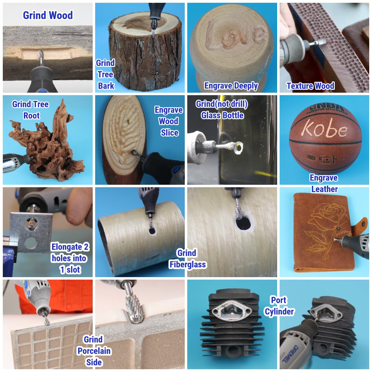 Sworker 10 Pcs Carbide Burr Set 1/8" Shank Compatible with Dremel Bits Double Cut and Aluminum Cut (Wide-Flute Cut) Rotary Tools Attachment Kit Rasp Metal Wood Stone Steel Grinding Carving Cutting