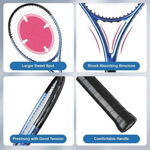 HXE Tennis Rackets, Pre-Strung 27 Inch Carbon Fiber Adult Tennis Racquet with Ball, Overgrip and Carry Bag