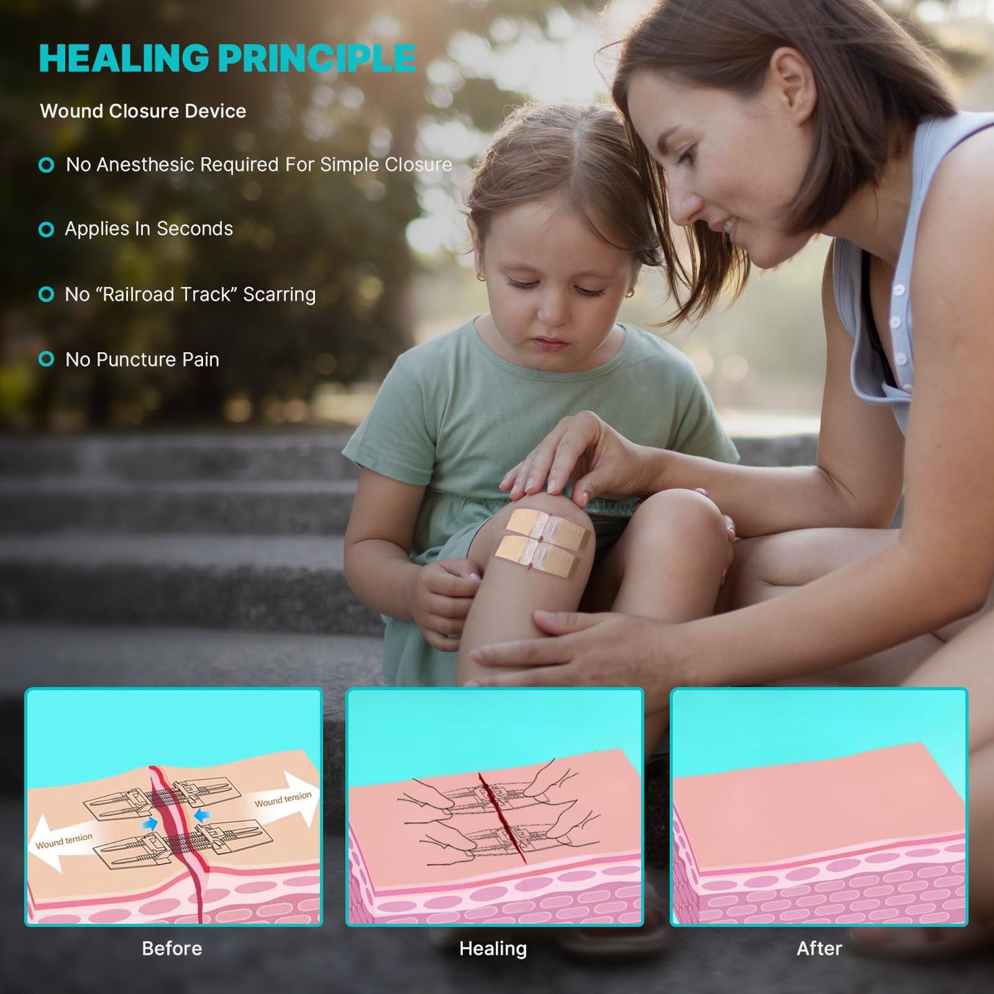 Emergency Wound Closure Strips - 10 Pack Zip Laceration Closure Device, Painless Butterfly Bandages for Wound Closure, Medical Grade Suture Alternative for First Aid, Hiking, Camping & Home Care