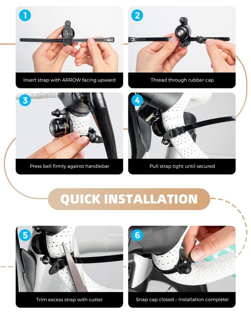 ROCKBROS Bike Bell for Adults 180 Degrees Adjustable Dual-Hammer Bicycle Bell - Loud Brass Ring, Universal Strap-On Mount for Road/Mountain/EBikes, Mini & Stylish Design