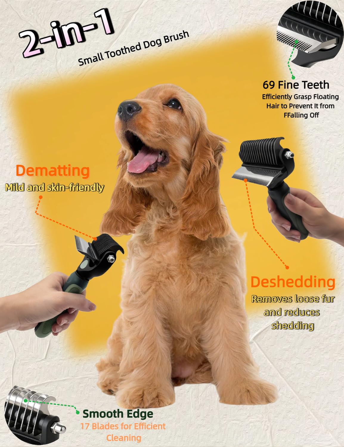 Skiennix 3-in-1 Dog Deshedding Brush - Grooming Tool with Undercoat Rake & Dematting Comb | Medium to Large, Peacock Green