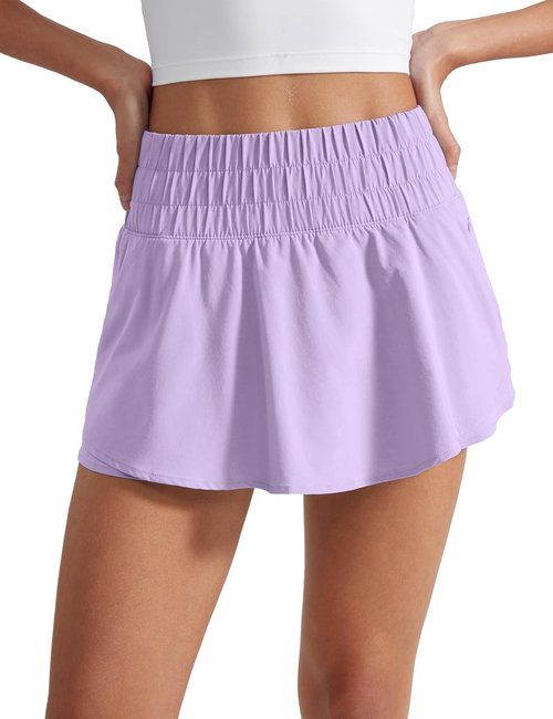 CRZ YOGA Athletic Shorts with Ruffle Skirt Overlay - High Waisted, Flowy Design for Workout & Tennis