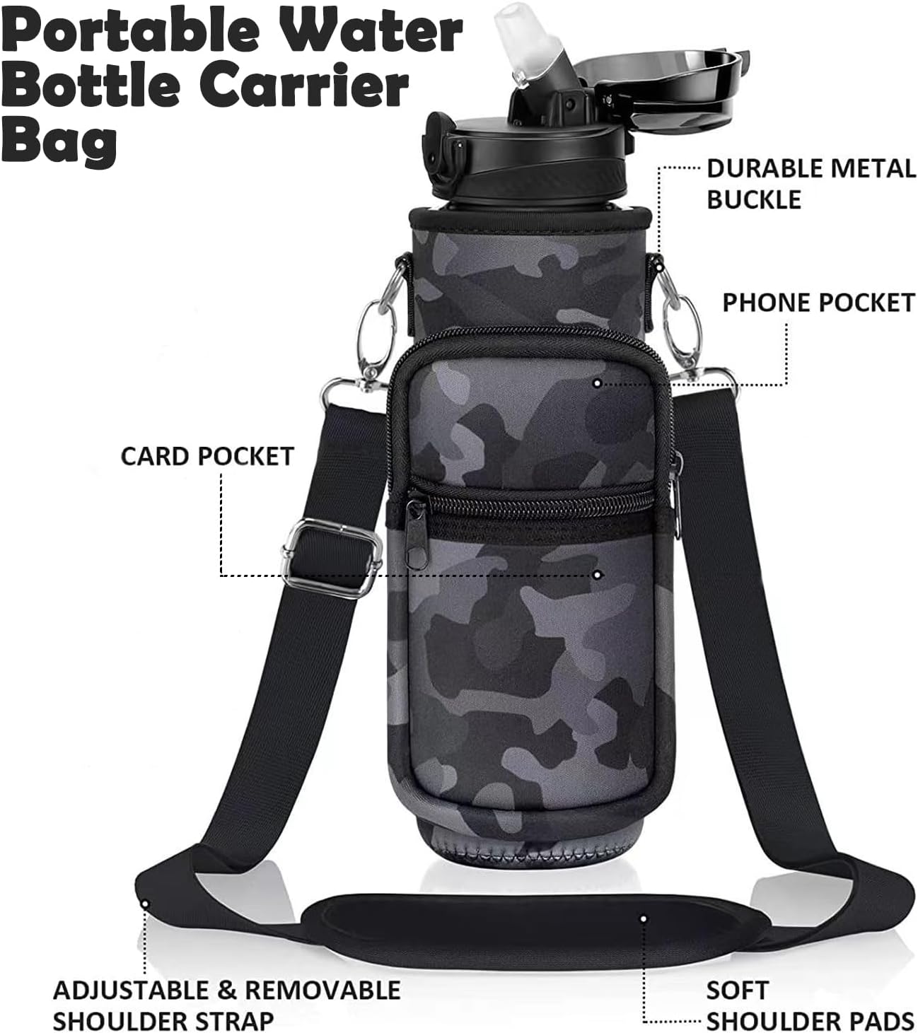 Skiennix Water Bottle Carrier - Versatile Crossbody Sling Bag with 2 Pockets for Hiking & Travel