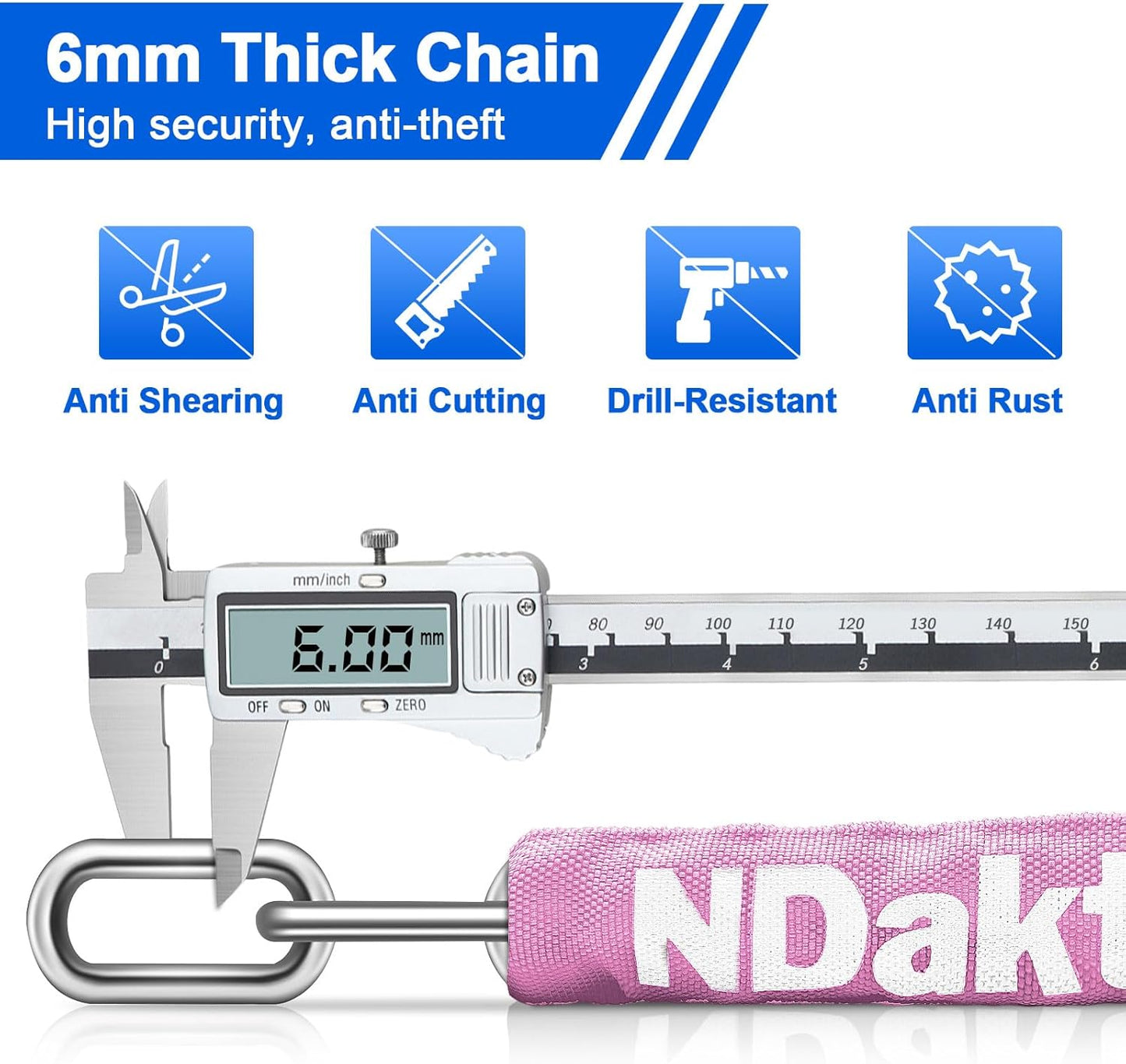NDakter Heavy-Duty Bike Lock - 5-Digit Combination Anti-Theft Chain Lock | 2.62 to 6 Ft Length, High Security