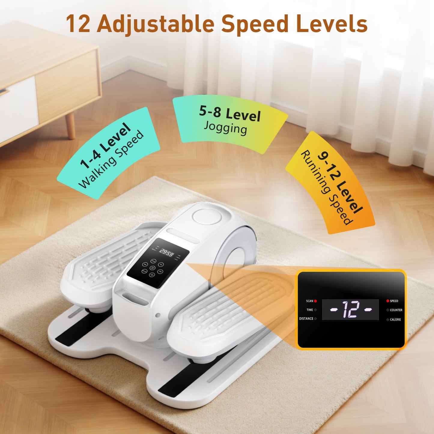 STYNGT Under Desk Elliptical Exercise Machine, Elliptical Leg Exerciser as Seen on TV, 12 Speeds Leg Exerciser While Sitting for Seniors, Electric Seated Foot Pedal Exerciser for Home Gift for Women