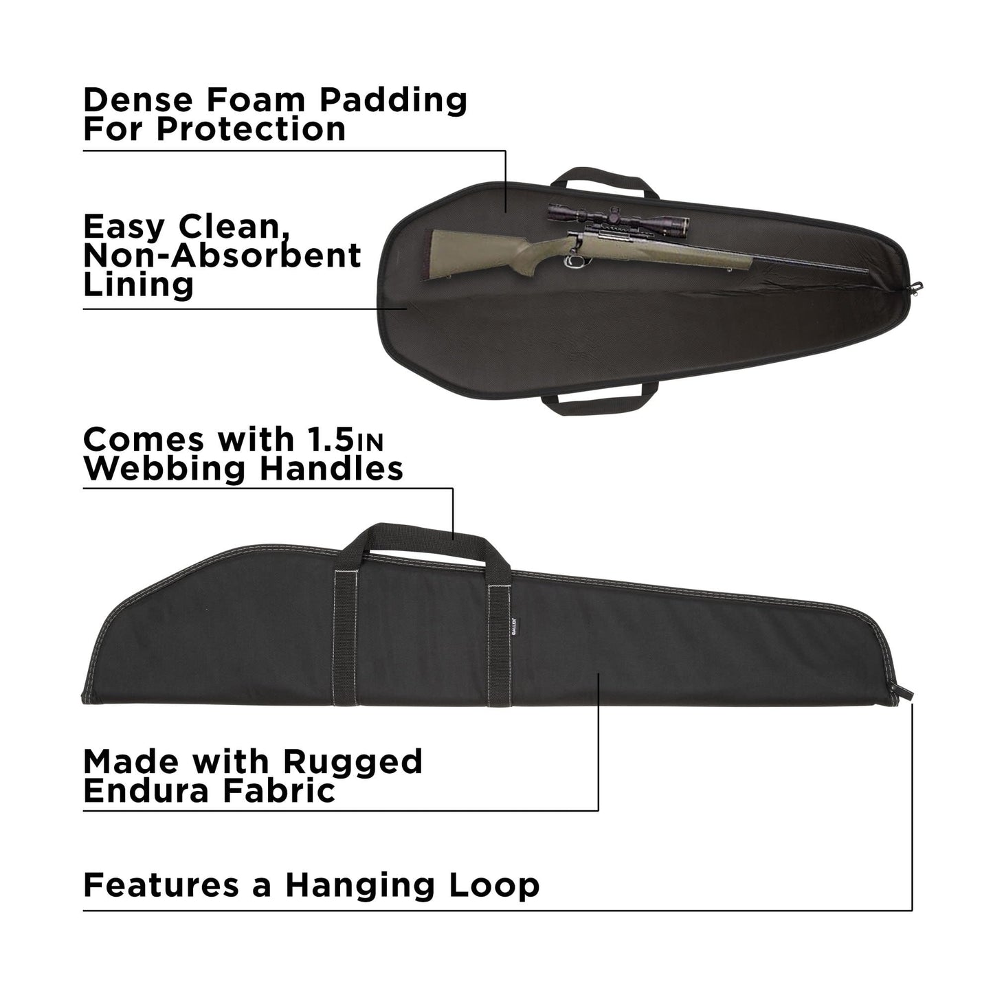 Allen Company Durango Rifle Case - 46-Inch Soft Gun Bag - Hunting and Shooting Accessories - 1.5-inch Webbing Handles and a Hanging Loop - Black