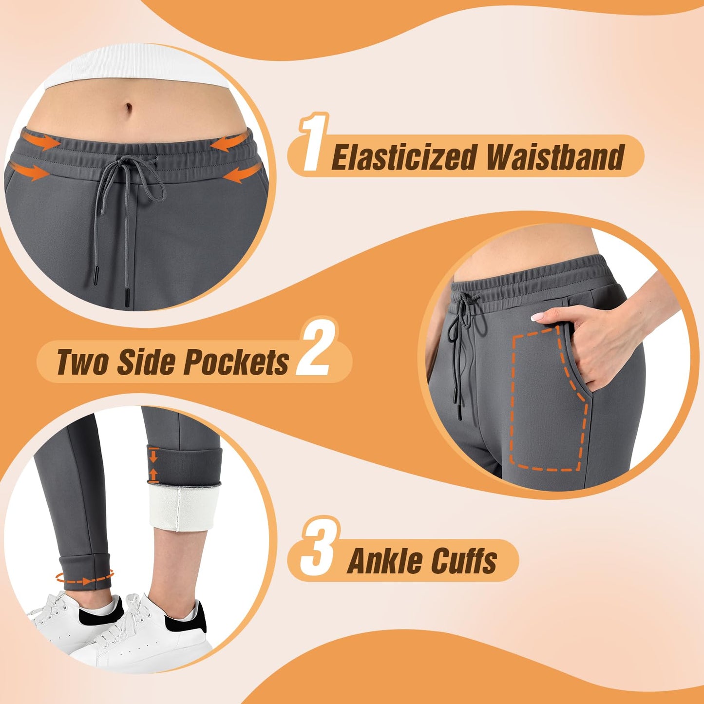 Walifrey Fleece Lined Joggers for Women with Pocket, Women's Warm Sweatpants for Winter Hiking Jogging and Workout,1 Pack Black L
