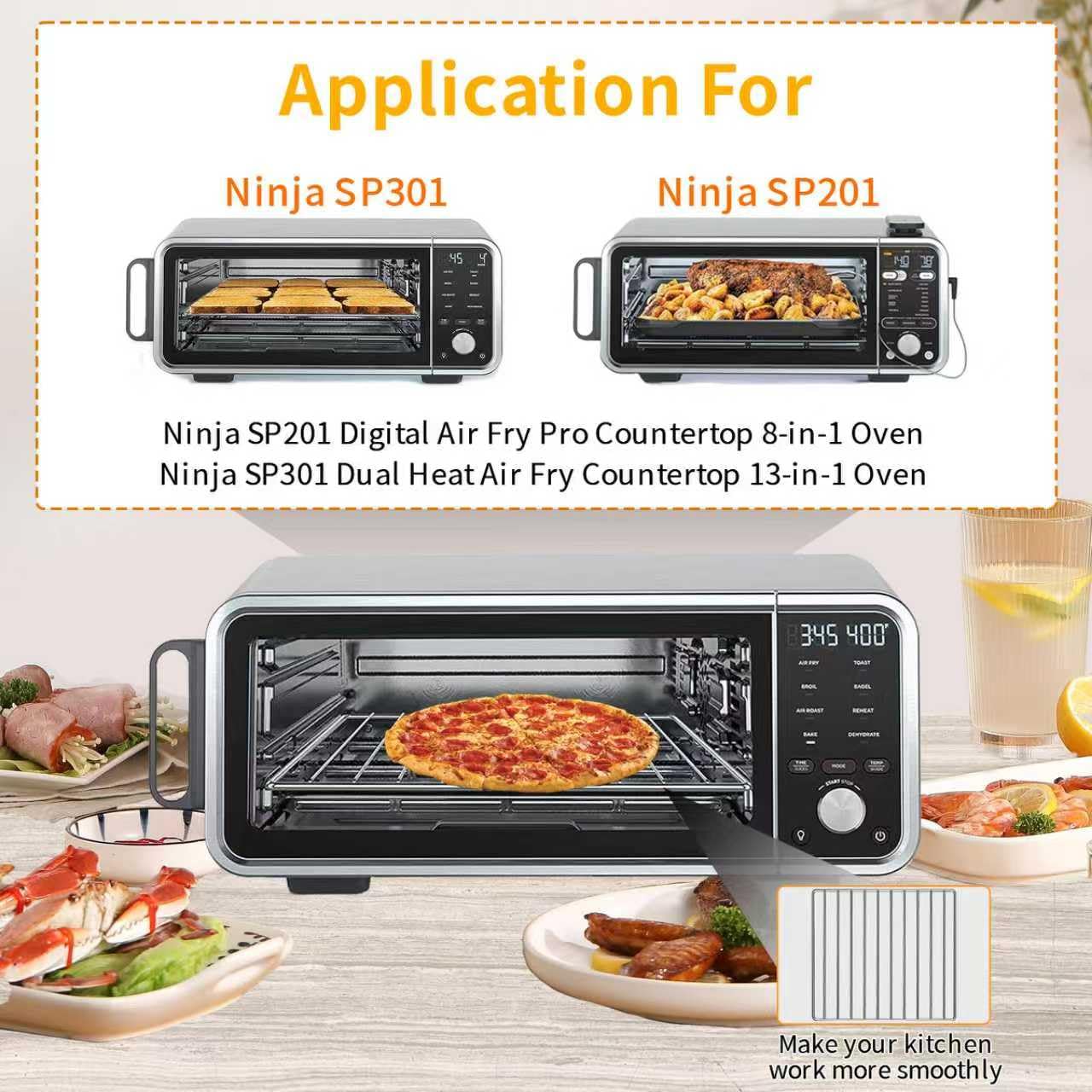 GWY Air Fryer Wire Rack for Ninja Foodi 13 in 1 SP351 SP301 Air Fry Countertop Toaster Oven, 13.5''×12.3'' Stainless Steel Air Fryer Replacement Parts Accessories Roasting Steamer Grill Racks Tray