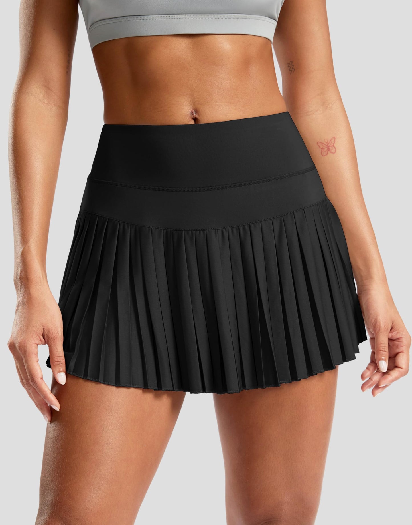 SANTINY Pleated Tennis Skirt for Women with Pockets High Waisted Athletic Golf Skorts with Shorts for Workout Pickleball (Black_M)