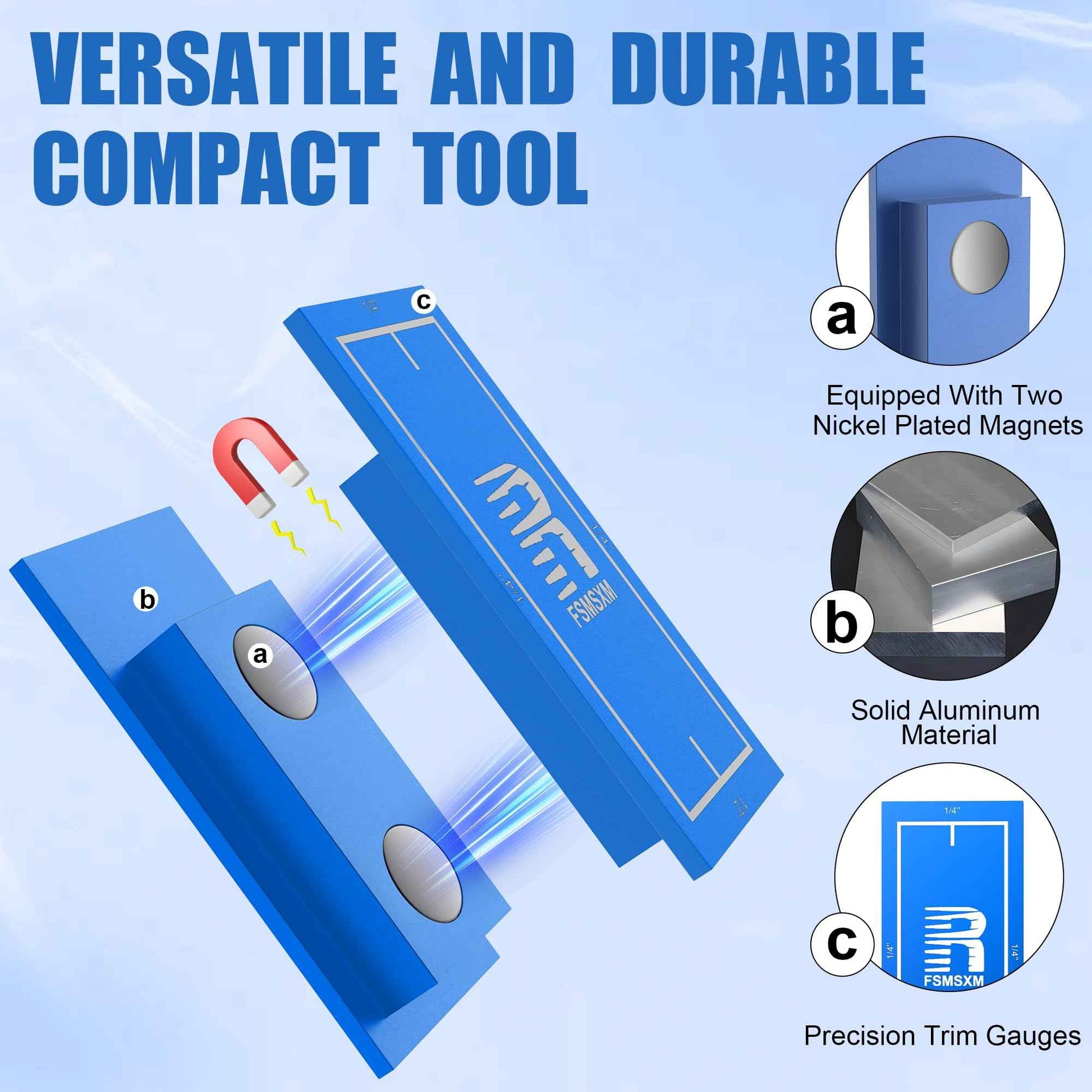 Magnetic Stud Finder, 1/4"、1/2" Reveal Gauge Tool, 1/8" Door Reveal Gauge, Stud Finder for Locate Screws and Accurate Jamb Marking (1P)