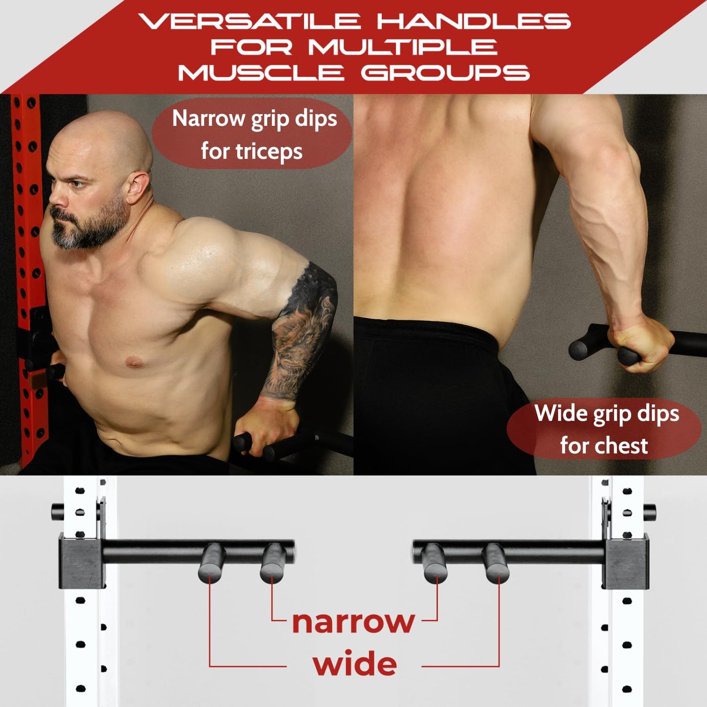 Yes4All 350 LBS Capacity - Dip Bars for 2x2 with 1" SIDE Hole Power Cage - Squat Rack Attachments for Dips, Pull Up, Push-up