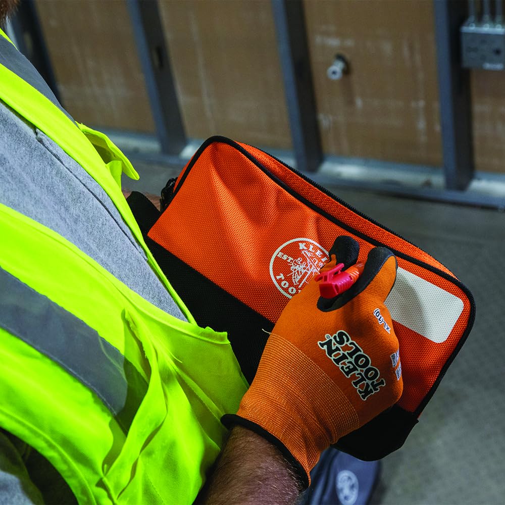 Klein Tools 55582 Tool Pouch Zipper Bag, Dual Compartments, 10-Inch x 6-Inch Heavy Duty Tool Bag Organizer, Multipurpose for Tools to Crafts