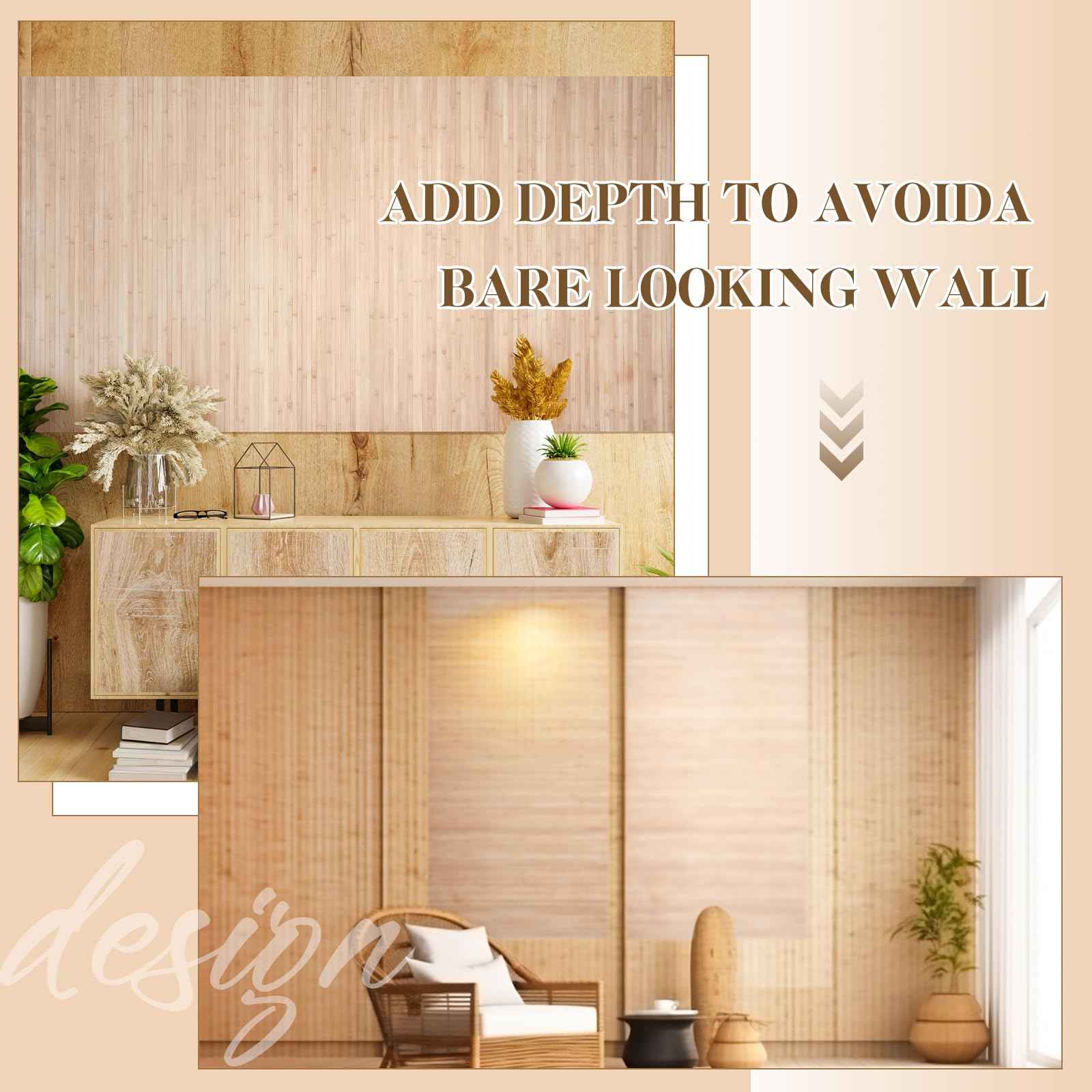 Juexica 1 Pcs Natural Bamboo Wall Panel for Interior Wall 48'' x 96'' Bamboo Covering Renewable Pole Wainscoting Room Divider Decor for Bedroom Living Room Kitchen Island Office (Light Carbonized)