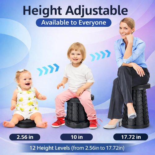Collapsible Stool with Capacity 550lbs Portable Stools for Adults Heavy Duty, Adjustable Height Telescoping Folding Stool, for Fishing,Camping, Hiking and Outdoor Travel