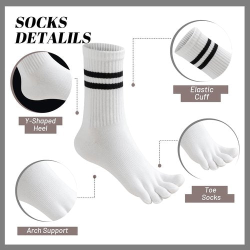 Toe Socks Women Five Fingers Crew Socks for Running Athletic Hiking Comfort Toe Separator Barefoot Sock 4 Pairs Pink White Black Grey
