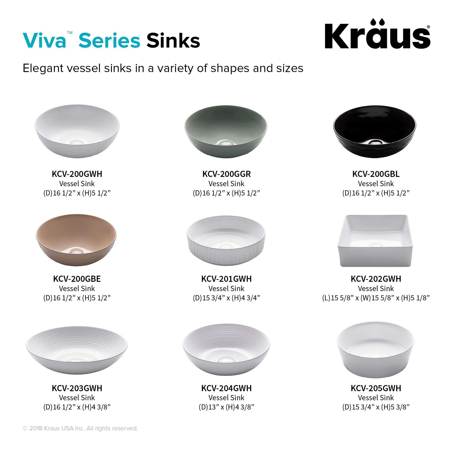 KRAUS Viva™ Round White Porcelain Ceramic Vessel Bathroom Sink, 13 in. D x 4 3/8 in. H, KCV-204GWH